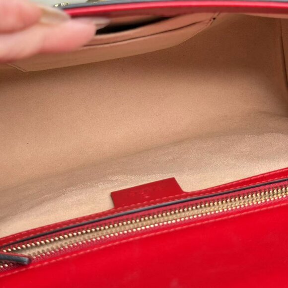 Gucci GG Logo Printed Red Leather Small Padlock Shoulder Bag with Gold Hardware - Picture 10 of 11